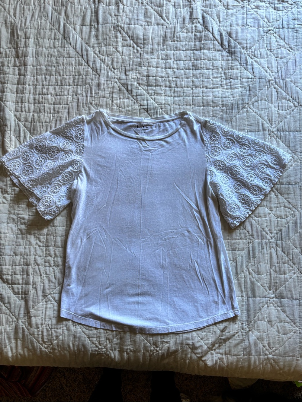 LOFT White Eyelet Lace Short Sleeve Tee - Picture 3 of 3